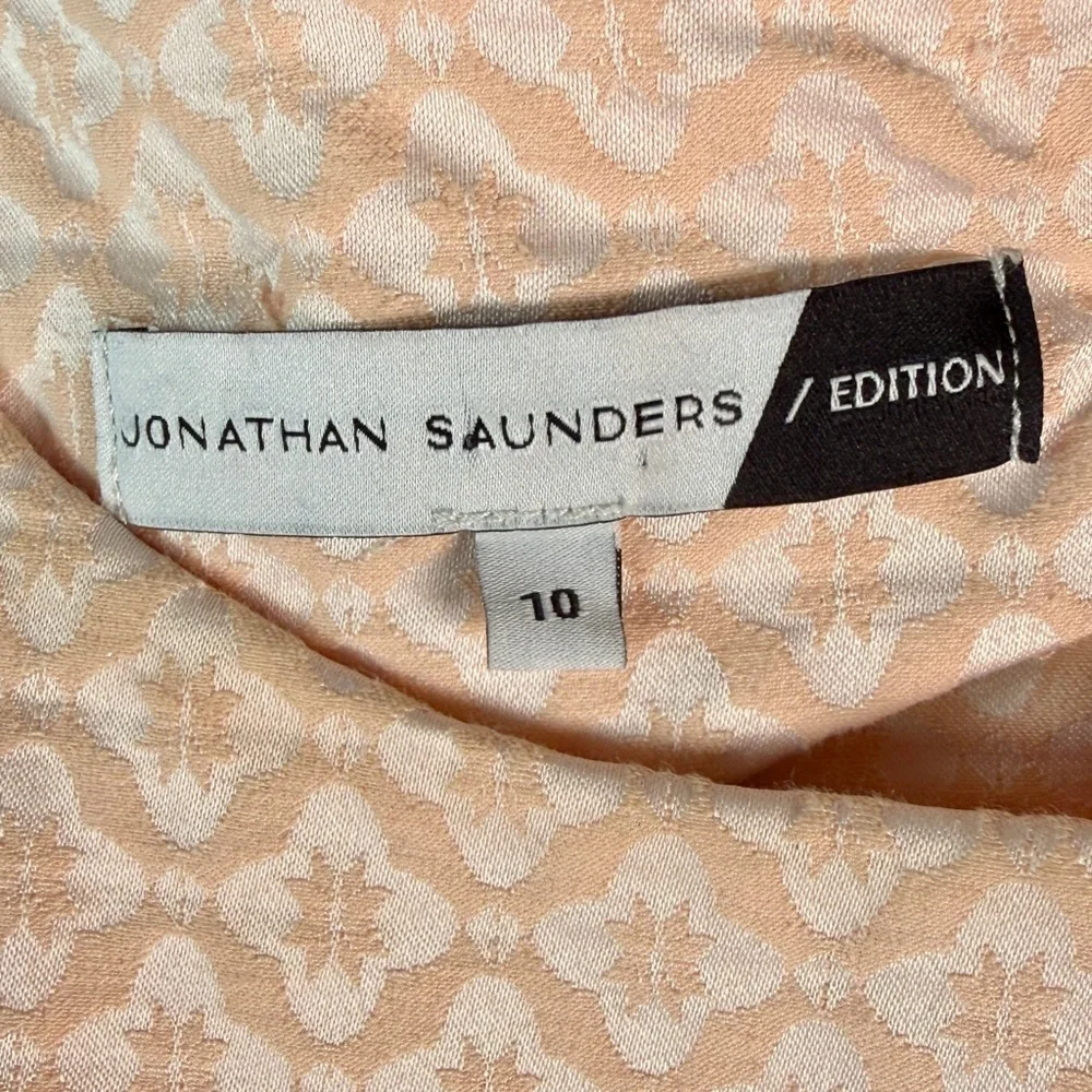 Jonathan Saunders Peach Jacquard Midi Dress Size 6 US Diamond Cutout Retro Style